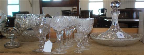 Selection of ale and wine glasses, sundry cut glass tableware & a ships decanter